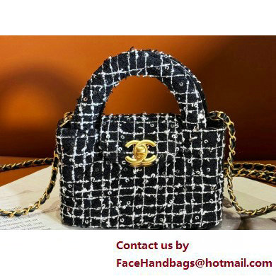 Chanel Sequin Embroidered Tweed & Gold-Tone Metal Clutch with Chain Bag AP3435 Black 2025 - Click Image to Close